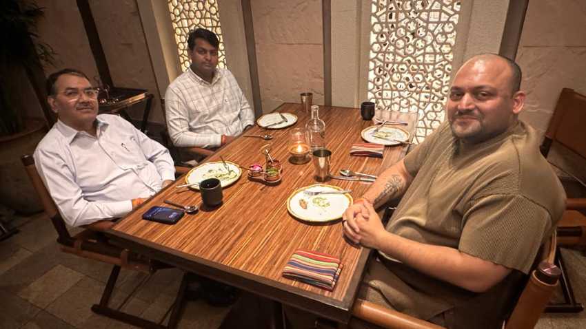 Shri Nitin TiwariAarav Group Chairman seen appreciating a discussion over dine with one and only Shri Mahesh Chandra TiwariJt. Secretary to Parliament