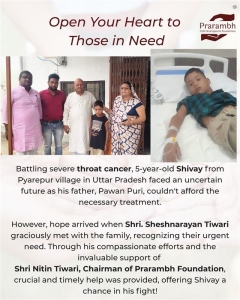 Praramnh SDF Sheshnarayan Throat Cancer Nitin Tiwari Aarav Global Group NGO Campaign
